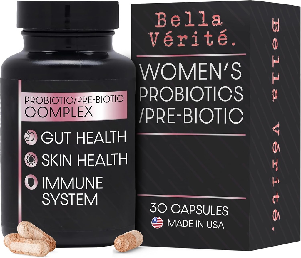 Bella Vérité. Probiotický a prebiotický komplex - Podpora zdraví žen - 3.45 Miliardy CFU Lactobacillus Probiotika pro čistou pleť - Denní Probiotický dodatek (30 Vegetariánských kapslí)