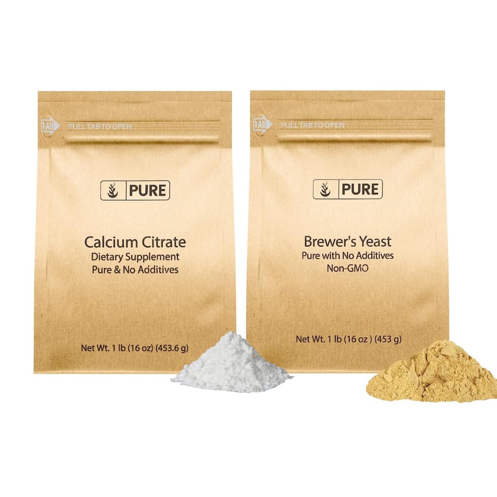 Čisté původní ingredience Brewer 's kvasnice a vápníku Citrát Bundle, 1 LB každý, žádné přísady nebo plnidla, doplňky