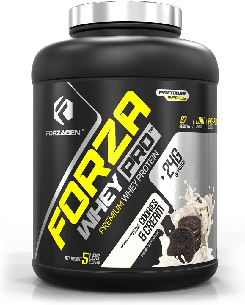 Forzagen Syrovátka PRO Nízký karbonový protein prášek 124; 24g proteinu per Serving, Low- Sugar, Premium syrovátka pro třepačky a směsi pro muže a ženy, BCAA cookies & Cream, 5 liber. (67 Služeb)