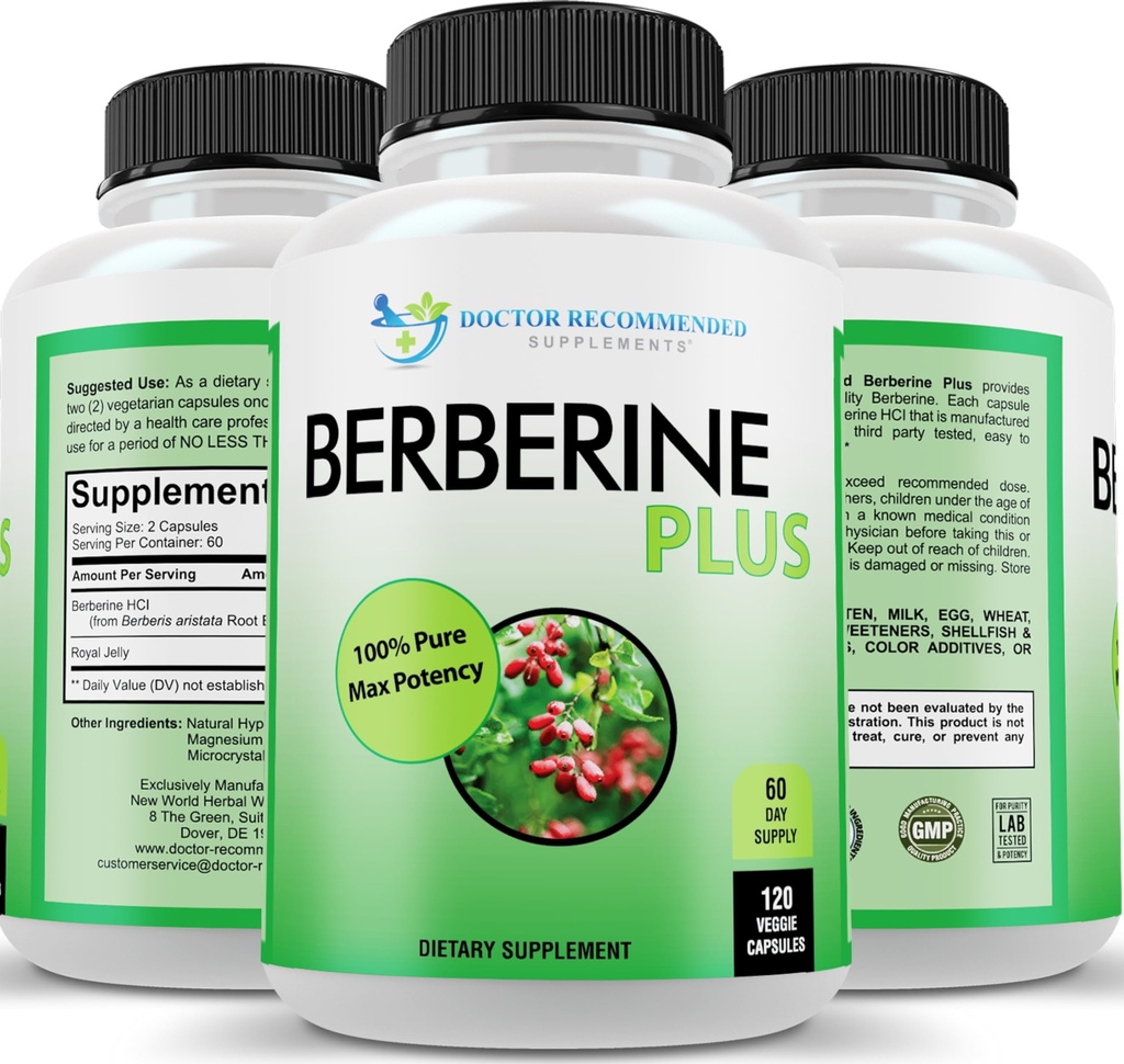 DOKTOR DOPORUČUJE DOPORUČENÉ DOPLŇKY Berberine Plus 1200mg per Serving - 120 Veggie Kapsle s Royal Jelly