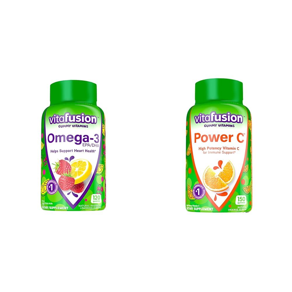 Vitafuze Omega-3 Berry Lemonade Heart Health Gummies 120 Počet a Oranžová ochucená vitamin C Gummies pro imunitní podporu 150 Počet