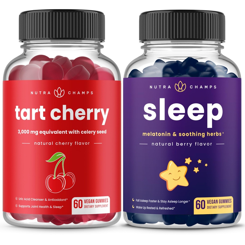 NutraChamps Tart Cherry & Sleep Gummies Bundle 124; Kompletní podpora svalů & spánku