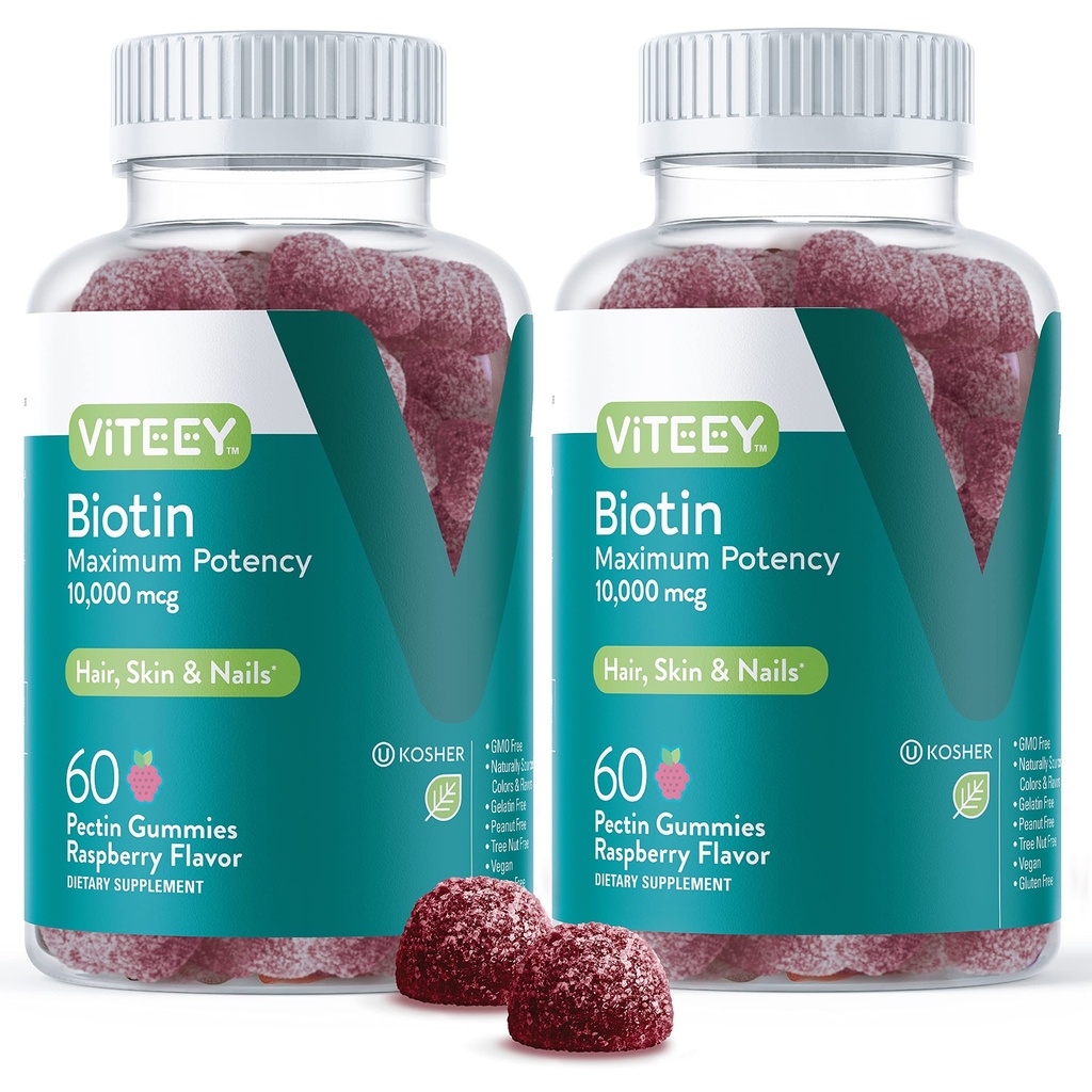 Viteey Biotin Gummies for Hair Skin and Nails - Biotin for Hair Growth Gummies - 10,000 mcg - Vegan, gluten- Free, Non- GMO - 120 Počet