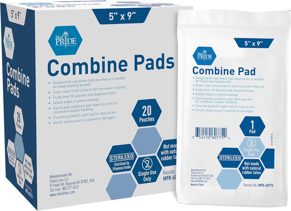 MED PRIDE Nonstick Sterilní Abd Kombinovat Pad 5x9 v Extra Absorbent Surgical Dressing for Heavy Leakage (40 Počet)