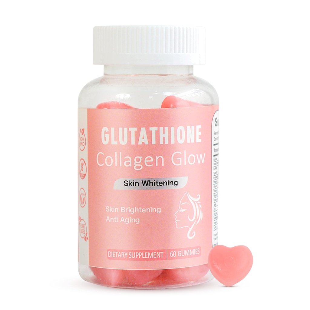 Gumové gumy pro ženy Péče o pleť a zdraví, 60 Počet, Meloun Flavor Kolagen Glowing Skin Gummies pro bělení kůže, Organické Žvýkačky Vitamíny, Vegan, Gluten- zdarma