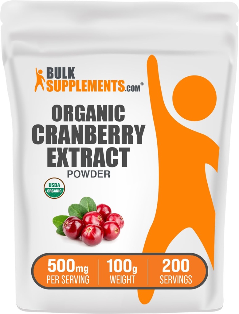 BulkSupplements.com Organic Cranberry Extract Powder - Organic Cranberry Flavoring Powder, Sourced from Vaccinium Macrocarpon Fruit - Vegan & gluten Free, 500mg per Serving, 100g (3.5 oz) (Balení po 1)
