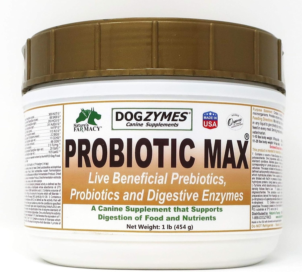 Dogzymes Probiotický Max -10 miliard CFU Probiotika, Prebiotika, Digestivní Enzymy - Zmírňuje průjem, Upset žaludku, zácpa, plyn, alergie, imunita a celkové zdraví (1 libra)