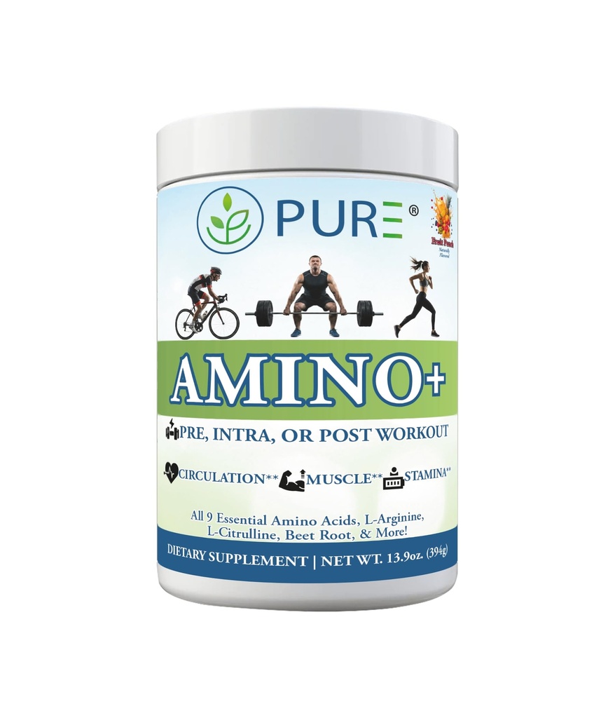 PURE Amino + Drink Mix, Ovoce Splash, 9 esenciální aminokyseliny, L- arginin, L- Citruline, 501g, 30 Služeb, Premium Wellness Dodatek