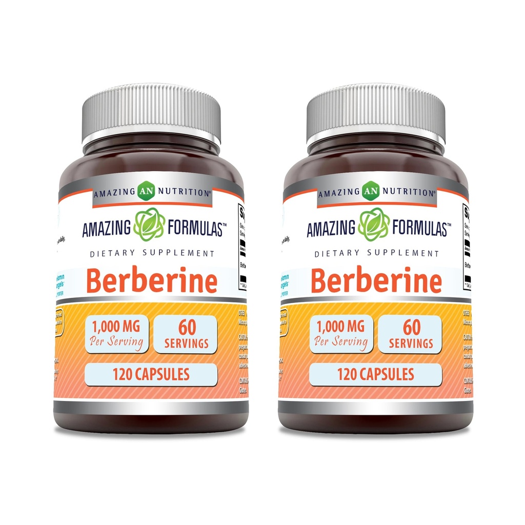 Amazing Applicas Berberine 1000mg per Serving Capsule Supplementary 124; Non GMO CLAS124; Gluten Free CLAS124; Made in USA (120 CLAS124; 2 Pack)