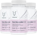 Vitruvin Trans- Resveratrol 500mg, 3 láhve Pack, Vegan, Non- GMO, gluten- Free, Gelatin- Free.
