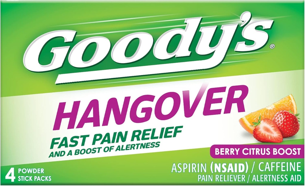 Goody 's Hancooth Powders, Fast Pain Relief & Boost of Alerness Berry Citrus, 4 ct (Balení po 1)