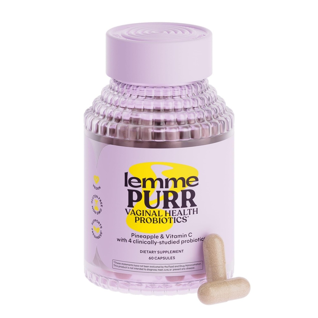 Lemme Purr Vaginální probiotika pro ženy - Promotes pH Balance, Zdravý Vaginální zápach & Močový Trakt Zdraví w / Lactobacillus Blend, Klinicky testované srážky, Ananas & Vitamin C - 60 Veggie Kapsle