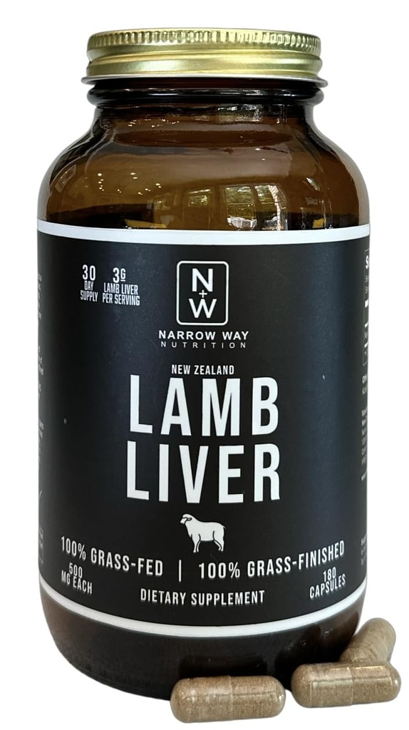 Jehněčí játra regenerativně zvýšené na Novém Zélandu (180 Kapsle), 100% Grass- Fed & 100% Grass- finished, 30 Daily Supply at 6 Kapsle Denní (Kosher Bovine Gelatin Kapsle)