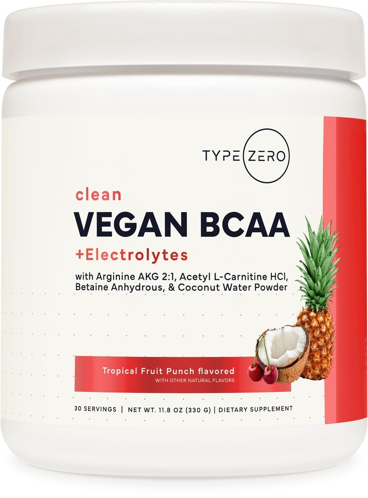 Typ 0 Ultra čisté Vegan BCAA Powder + Electrolytes (Tropické ovoce Punch 124; 6G) 2: 1: 1 Sugar- Free / No Sucralose BCAAs Amino Acids Supplementary - BCAA Vegan Amino Acids After Workout Drink, 30 Servings
