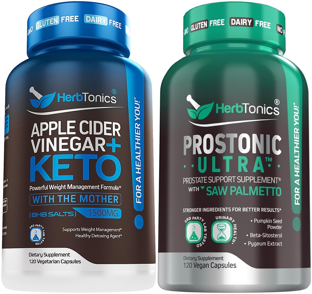 Herbtonika Apple Cider Ocet Kapsle Plus Keto BHB 124; Tuk Burner & hubnutí doplněk pro ženy a muže - Prostate Supplement pro zdraví mužů 124; s Saw Palmetto Beta Sitosterol