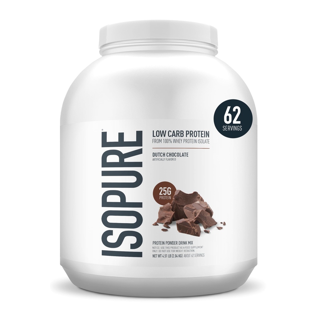 Izopure Low Carb 100% čistý syrovátkový protein prášek, laktóza zdarma, gluten zdarma, s vitamíny, holandská čokoláda, 25g protein per serving, 4.5 Lbs, 62 Servings (Balení May Vars)
