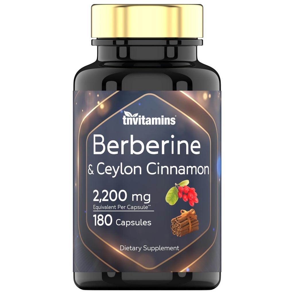 Berberine with Ceylon Cinnamon: 2200 mg per Capsule - 180 Kapsle 124; Přírodní Berberine dodatek pro Cardiovasular & Circulatory System Health * Capsule 124; 6 Month Supply 124; Made in The USA!