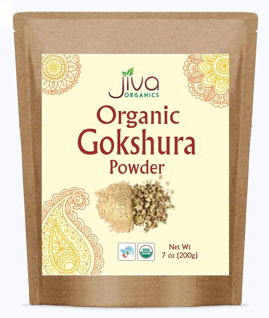 Jiva Organics Gokshura Powder 7 Ounce Bag - Non- GMO, Pure, Full Spectrum Tribulus - Indický původ