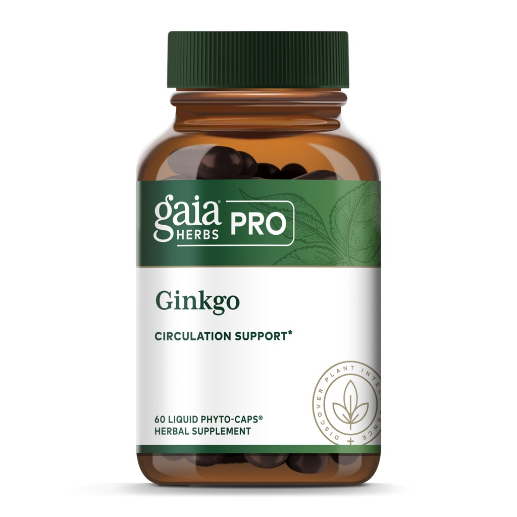 GAIA HERBS PRO Ginkgo - dodatek pro podporu zdravého toku krve a mozkových funkcí * - dodatek pro podporu cirkulace krve * s Ginkgo Leaf Extract - 60 kapalných fytokaps (30 servisů)