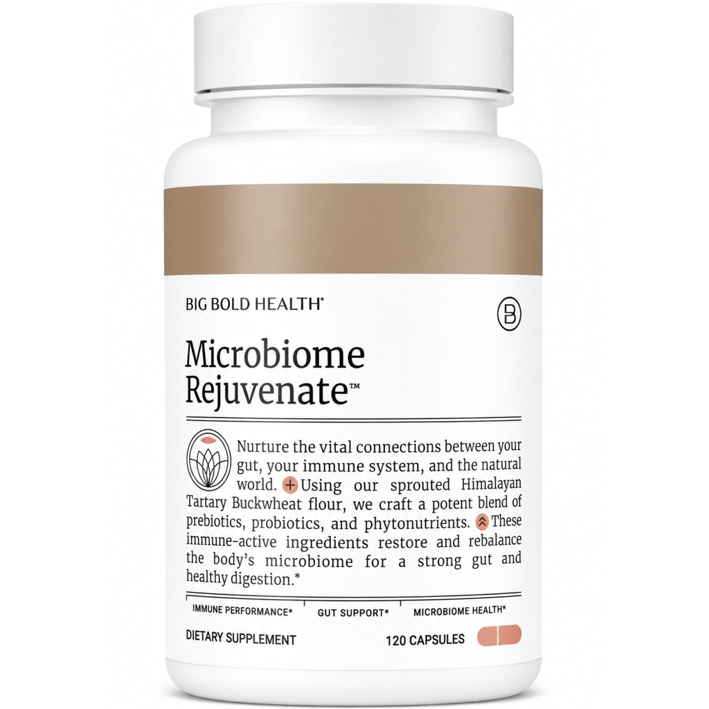 BIG BOLD ZDRAVOTNÍ Microbiome Omladit Prebiotic + Probiotický dodatek pro Gut Health & Imunitary System Support - s imunoaktivní himálajský asfalt bez glutenu (120 Vegetariánských kapslí)