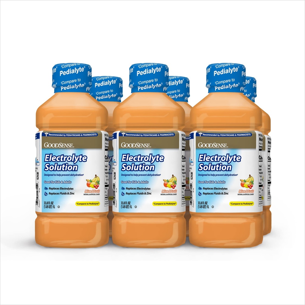 GoodSense Mixed Fruit Electrolyte Solution - Nahrazuje elektrolyty, tekutiny a zinek pro děti a dospělé, hydratační nápoj pro dehydrataci, 33.8 Ounces fluid (balení po 6)