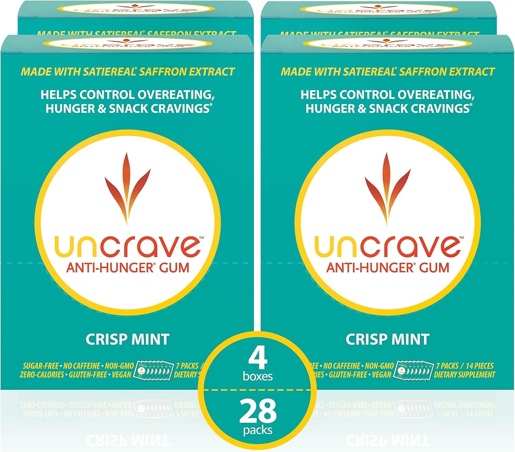 UnCrave Gum - Infuzní 100% čistý extrakt saffron - Control chutě - Zlepšit nálada - Vision Health - Crisp Mint (56 kusů)