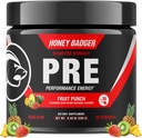 Med Badger Pre Workout Powder, Keto Vegan Preworking pro muže a ženy, Beta Alanin & kofein, Supplement přírodní energie zdarma, Ovocný punč (high- Stim)