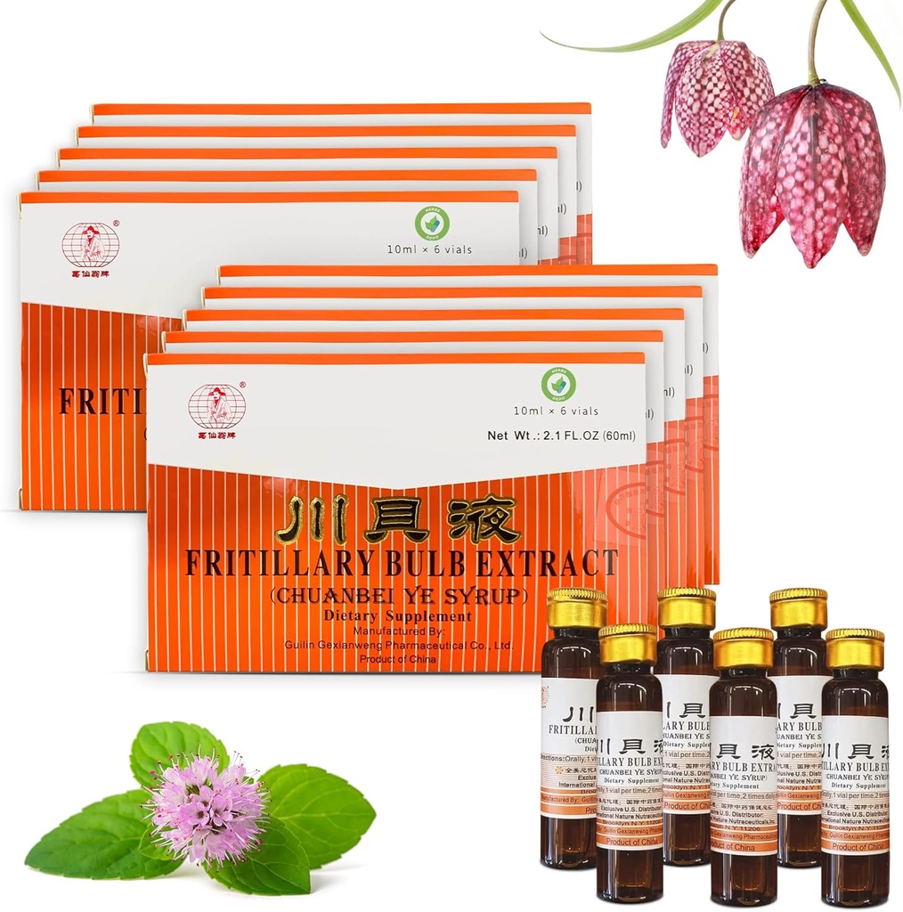 10 Pack HerbsDepo Fritillary Bulb Extract - sladké, lahodné, nedušené a efektivní ústní tekuté dietní doplněk Syrup kašel (Chuanbei Ye Syrup) - 60 Lahvičky (10 ml na)