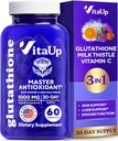Snížený doplněk Glutathione 1000mg - USA Made Glutathione Kapsle s vitaminem C & Mléčné Thistle pro péči o játra, Kožní podpora & Imunitní Well- Bytí - 60 Počet