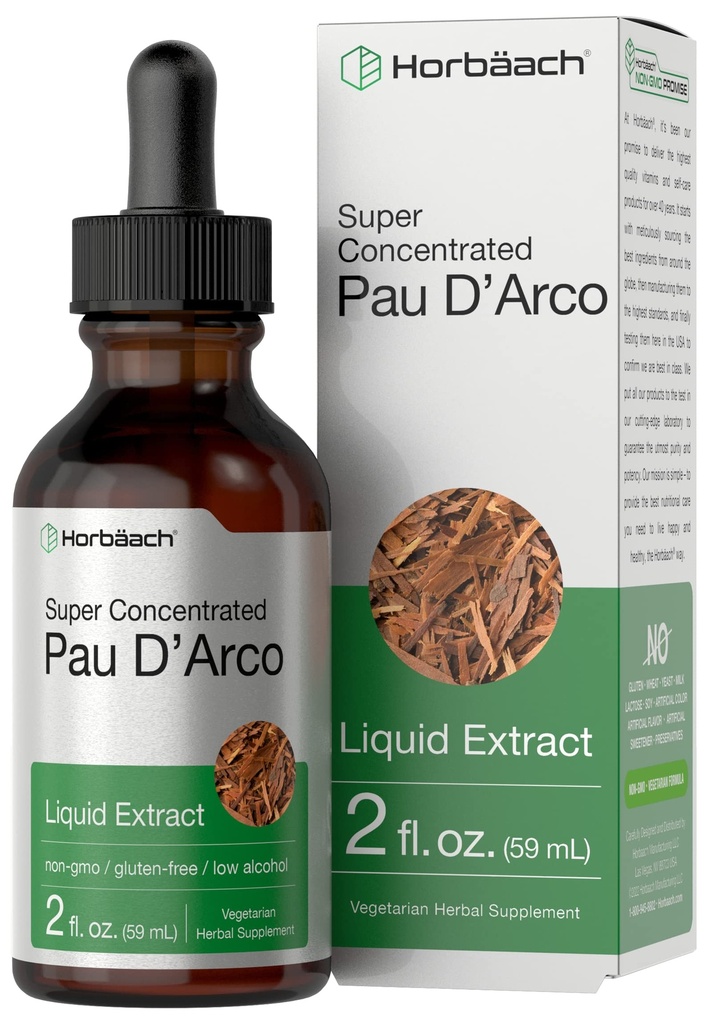 Horbaach PAU D Arco Bark tinktura curren124; 2 fl oz curren124; Tabebuia Avellanedae Herb Extract current124; Low Alkohol Liquid Drops curren124; Vegetarian, Non- GMO & Gluten Free Herbal Dodatek