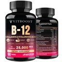 B12 s hyaluronovou kyselinou, kolagenem a folátem - 25000 mcg B12 Complex CLAS124; Maximalizovat Absorpci & Energy CLAS124; Gluten Free USA Made, B1, B2, B3, B6, B7, B12 Vitaminy 5000 mcg methylkobalaminu - 60 Kapsle