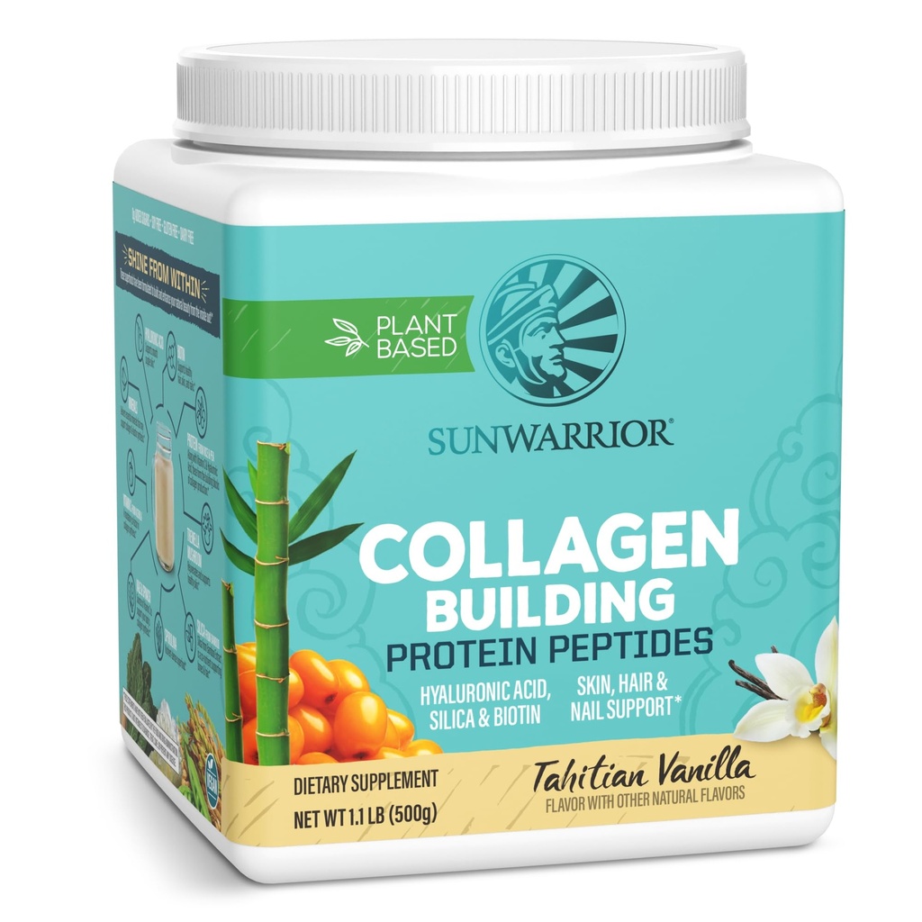 Vegan kolagen protein prášek Plant- based 124; Hyaluronic Acid Minerals Biotin Soy Free Dairy Free Gluten Free NON- GMO CLANE124; Vanilla 20 Servings CLANE124; Collagen Building Peptides by Sunwarrior