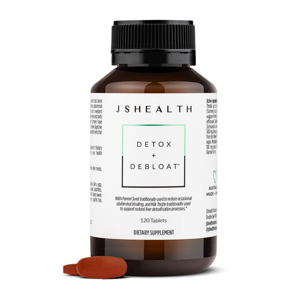 JSHealth Vitamíny Detox a Debloat jaterní zdravotní vzorec 124; Játra Detox pilulky 124; Defloating Formule s mléčným bodlákem, kurkuma, fenykl 124; Játra čistící dodatek (120 Tablety)