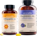 NatureWise Vitamin D3 5000iu (125 mcg) 1 rok dodávky pro zdravé svalové funkce, a imunitní podpora Organic Flaxseed Oil Max 720mg ALA PHARMA124; Nejvyšší potenciál Flax Omega 3