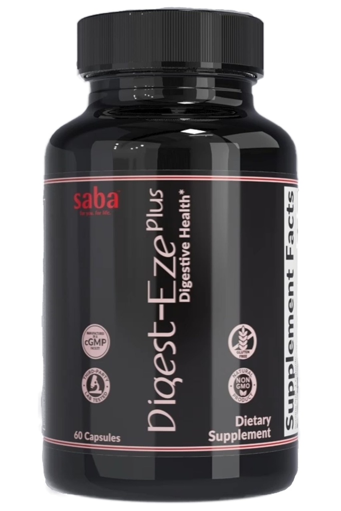 Saba Digestive- Eze Plus- Broad Spectrum Plant- Sourced Enzymy, Prebiotika a Probiotika - Podpora funkcí trávicí & Gut, Imunita & Absorpce s Betaine, Bromelain - 60 Kapsle