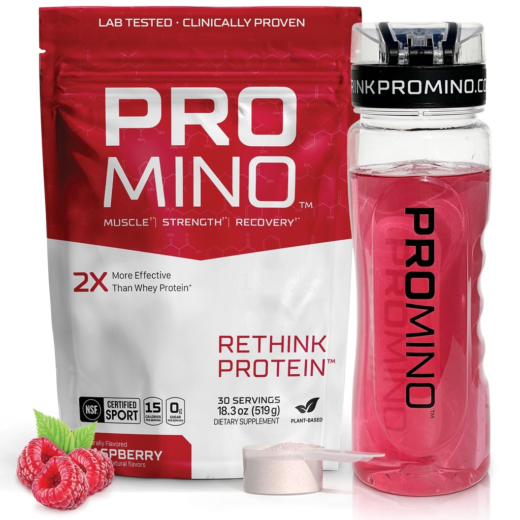 Promino ® Essential aminokyseliny Muscle Drink - 2X účinnější než syrovátka - NSF Certified for Sport - Sugar- Free Recovery Fuel - Malina, 30 Služeb