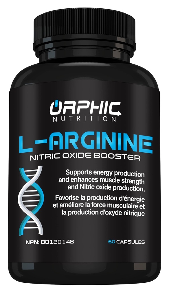 ORPHIC NUTRITION L Arginin dodatek pro muže 1000mg + - 60 Kapsle - L Citrulin a oxid dusnatý dodatek na podporu svalové zdraví, Cvičení Vytrvalost, Vaskularita, Srdce zdraví, Energetické hladiny *