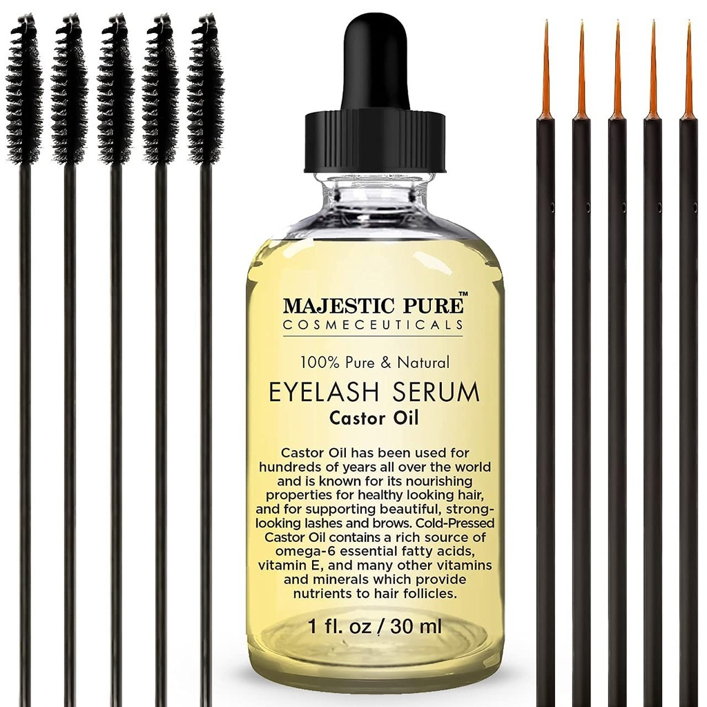 Majestic Pure Castor Oil Eylash Serum - s Apple & Argan kmenovými buňkami - Eylash Growth Serum pro delší silnější řasy, obočí a vlasy - Free Sada kartáče na řasy a řasy aplikátor - 1 fl oz