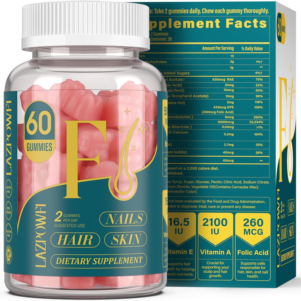 Biotin Gummies - Vlasy Kůže a nehty Vitamíny pro muže a ženy, Vegan Vitamin B7, Podporuje růst vlasů a silnější nehty, 30 Den Dodávka - Raspberry-60 Počet