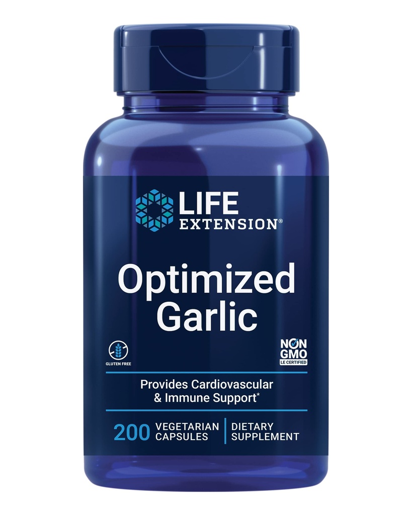 Life Extension Optimalizovaný česnek, standardizované kapsle pro srdeční zdraví, imunitní podpora, celulární detoxifikace a zdravé destičkové funkce, gluten- Free, Non- GMO, Vegetariánské, 200 Kapsle