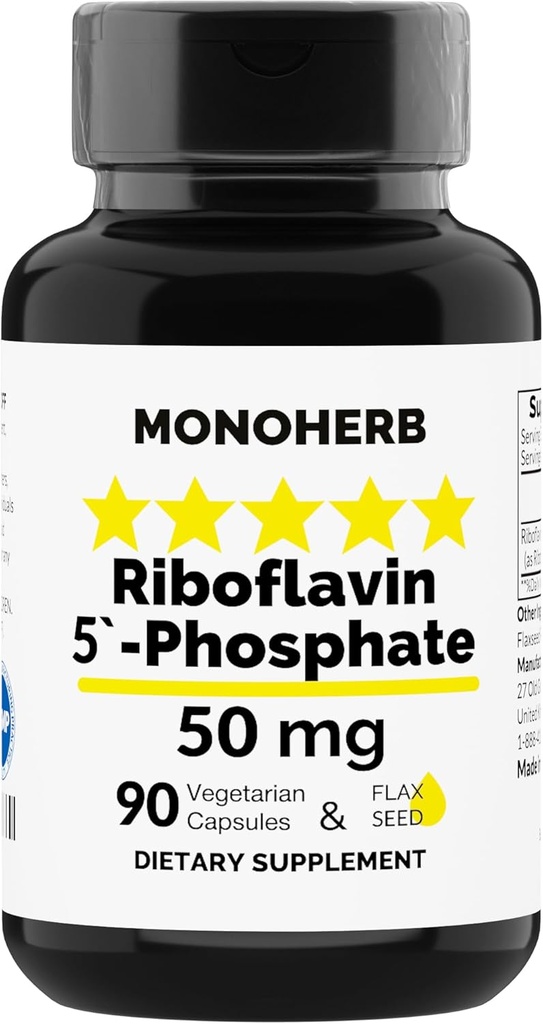 MoNOHERB Riboflavin 5 '- Fosfát 50 mg - 90 Vegetariánských kapslí - Bioaktivní vitamin B2 - Vyrobeno v USA