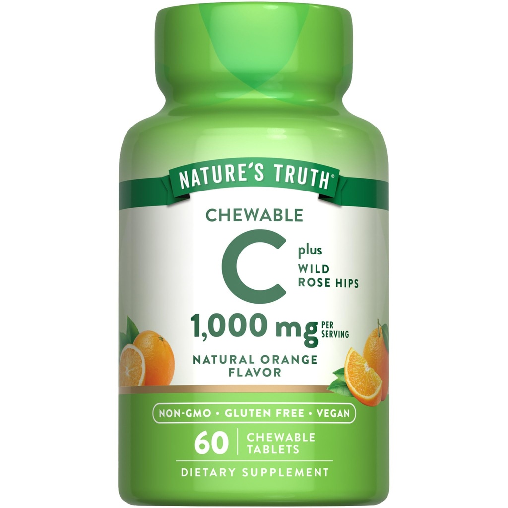 Nature 's Truth Chewable Vitamin C s růžemi Hips IR 124; 1000 mg IR 124; 60 Tablet IR 124; Vegan, Non- GMO & gluten zdarma dodatek