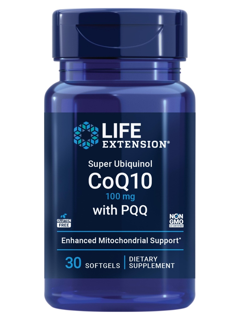Life Extension Super Ubiquinol CoQ10 s PQQ, koenzym Q10, pyrrolochinolin Quinone, doplněk srdečního zdraví, maximální absorpce, 100 mg, Non- GMO, gluten- free, 30 softgelů