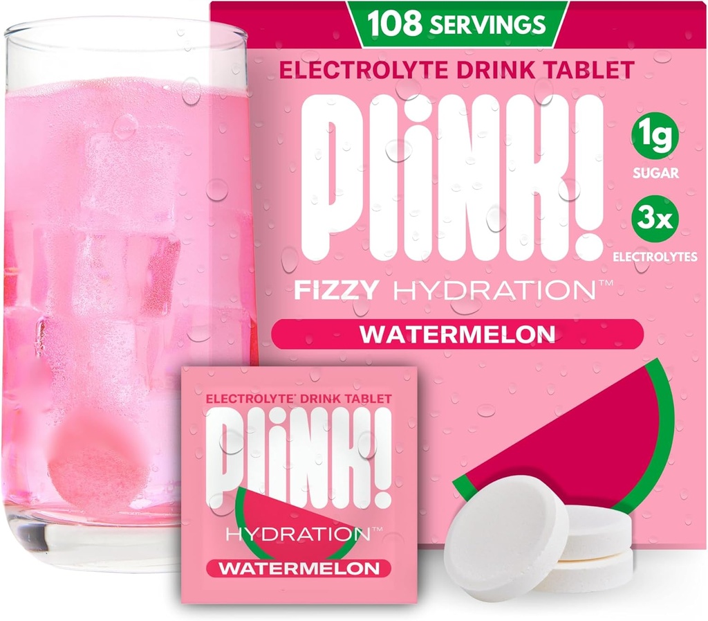 Pink! Fizzy Electrolyte Tablety pro dospělé a děti - Meloun, 108ct - Denní hydratace s elektrolyty - Nízký cukr, Vegan, Keto Friendly, Non- GMO