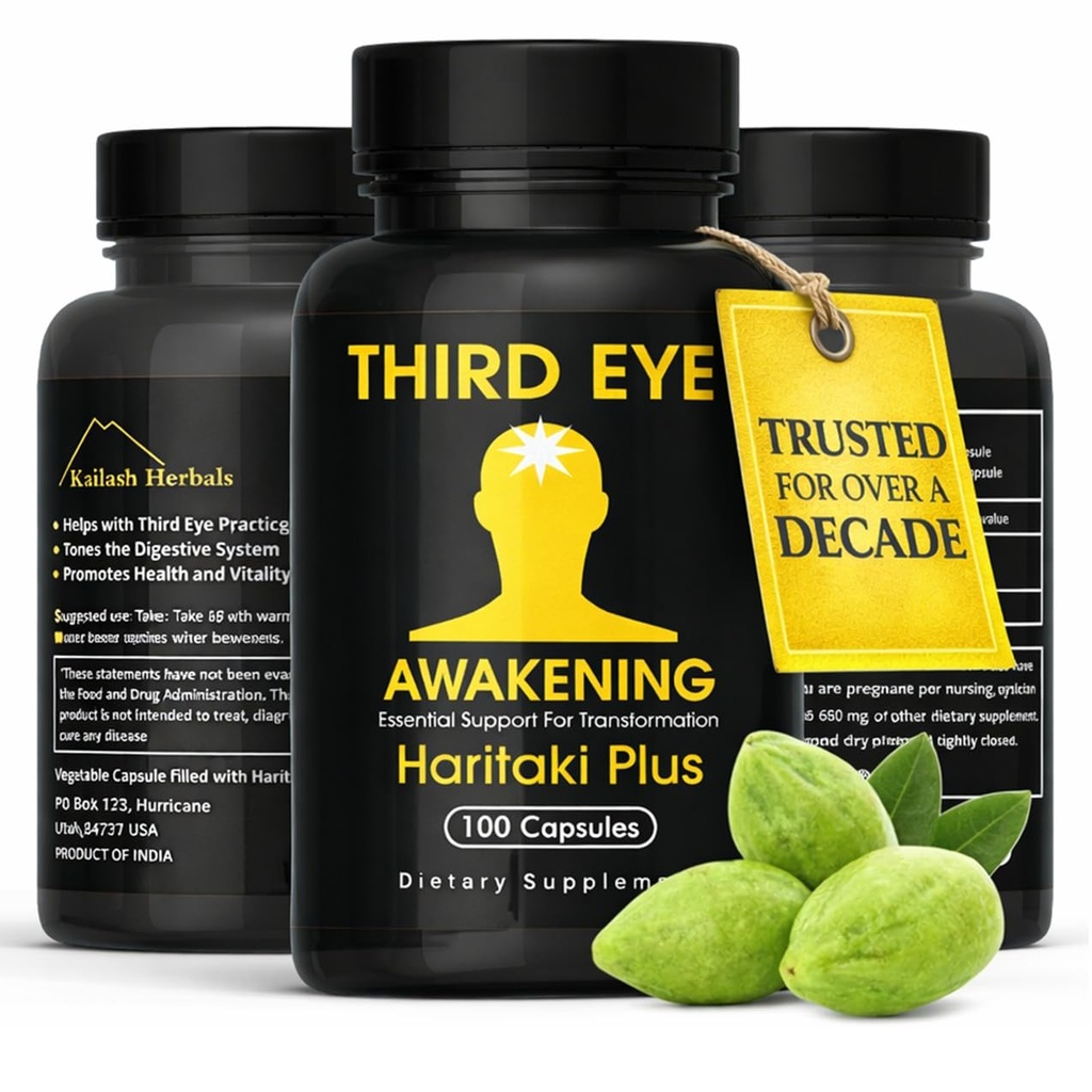 Third Eye Awakening - Organic Haritaki Capsules - Kailash Herbals- 100 Capsules - 650 mg Each- Terminalia chebula- Vegan