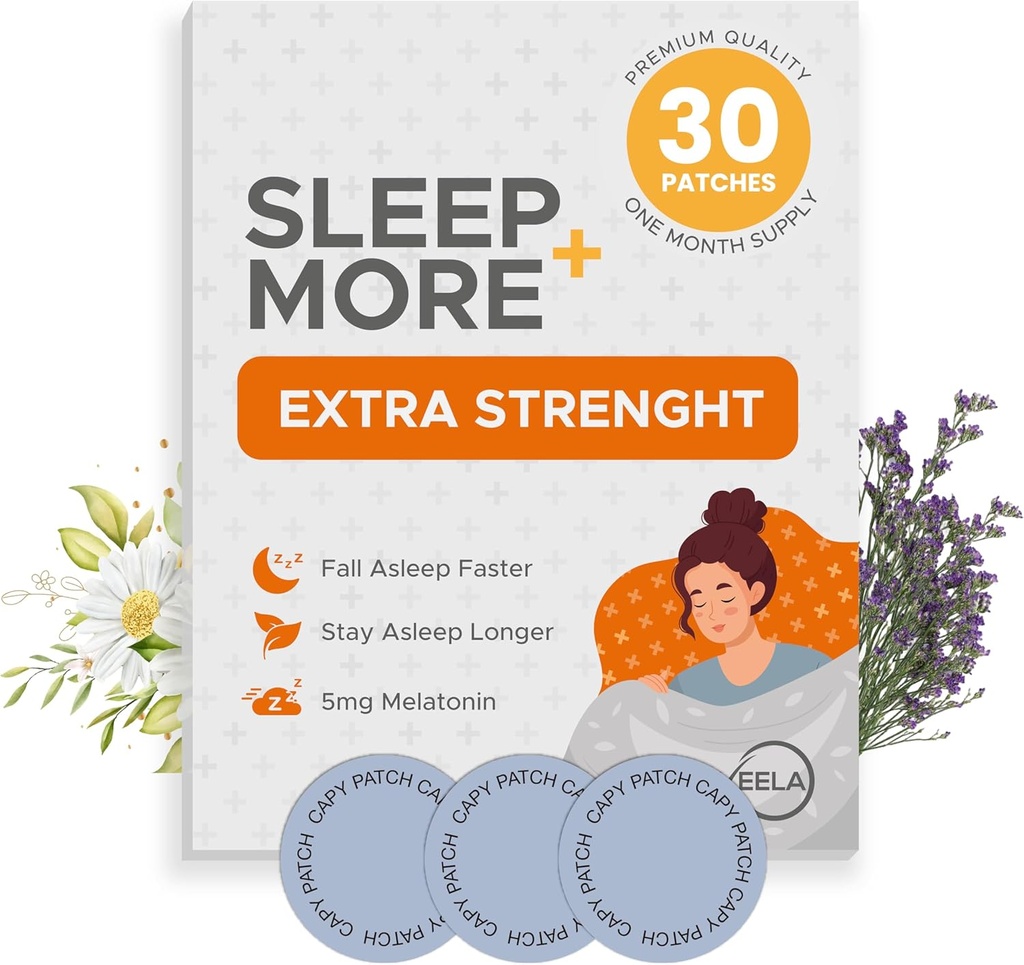 Spící záplaty Extra síla pro dospělé - 5 mg melatonin Patch s GABA, hořčík a Valerian Root - Spící zařízení pro insomnii, relaxaci a snížení únavy - Spánková pomoc Pomalé uvolňování - 30 Záplaty