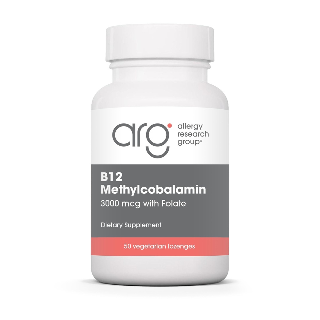 Alergie Research Group B12 Methylkobalamin dodatek - Vitamin B12 a folát, s 400 mcg kyseliny listové, čistý, Vegetariánské Lozengy - 50 Počet