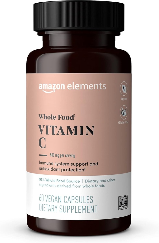 Prvky - Celý potravinářský vitamin C, 95% celý zdroj potravin, dietní a další složky získané z celých potravin, non-GMO ověřené složky, vegan certifikované, a bezlepkové, 60 kapslí