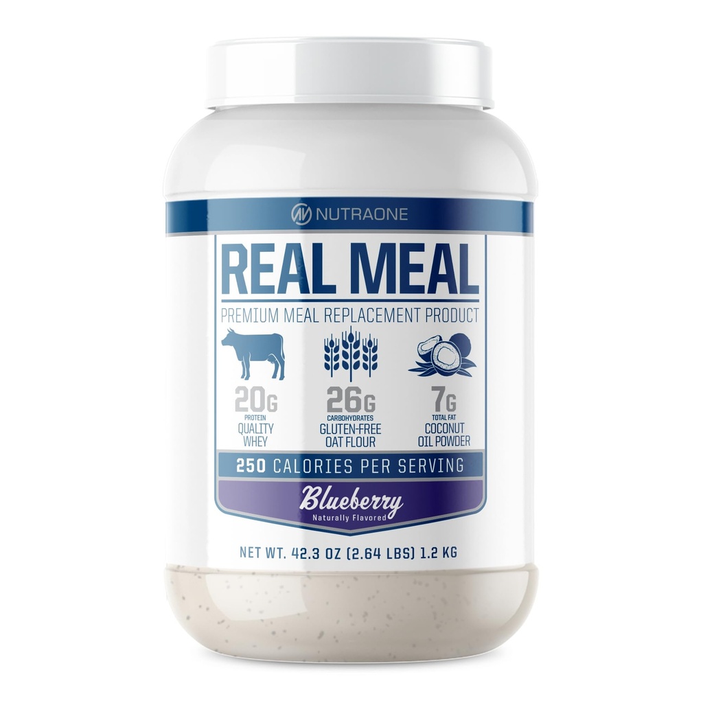 Real Meal by NutraOne - Perfect Meal Replacement Powder for Everyday Terms 124; including Syney Protein, Coconut Oil, and Gluten- Free Oats * (Blueberry - 2.6 lbs.)