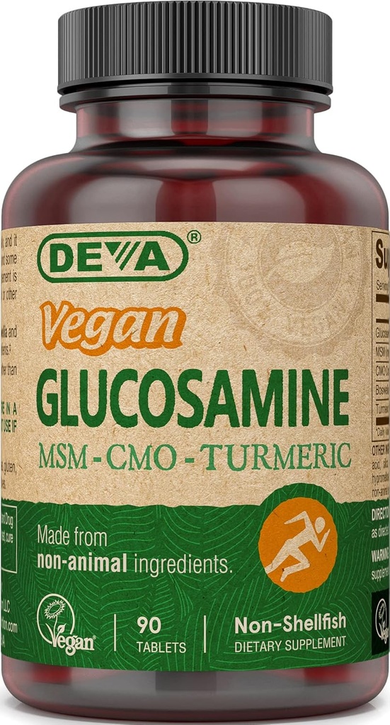 DEVA Vegan Glucosamine MSM & CONCME, Společná organizace trhů, Kurkumový extrakt, Boswellia Extract s nezvířecími složkami, 90 tablet
